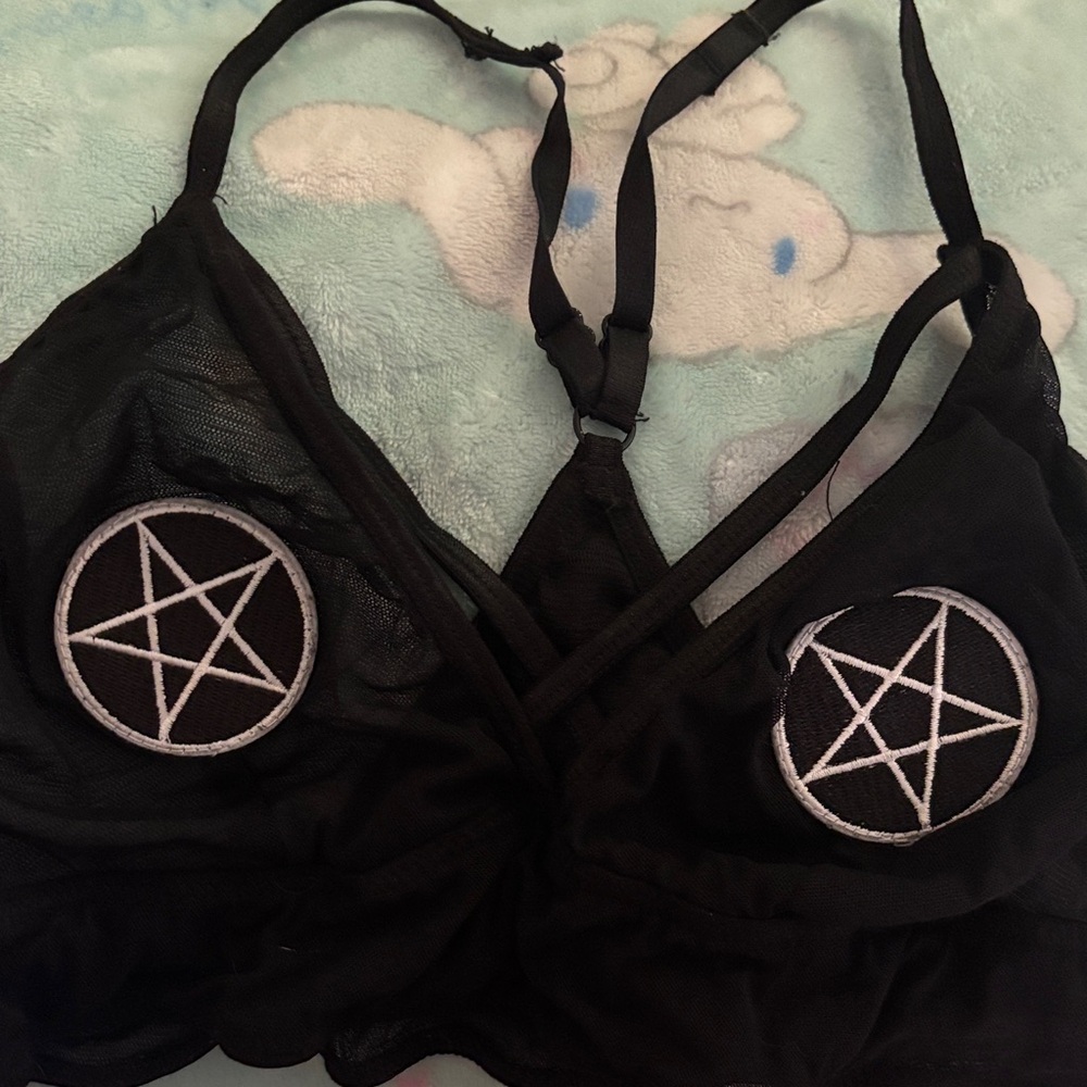 Black Sheer Bralette w/ White Pentagram